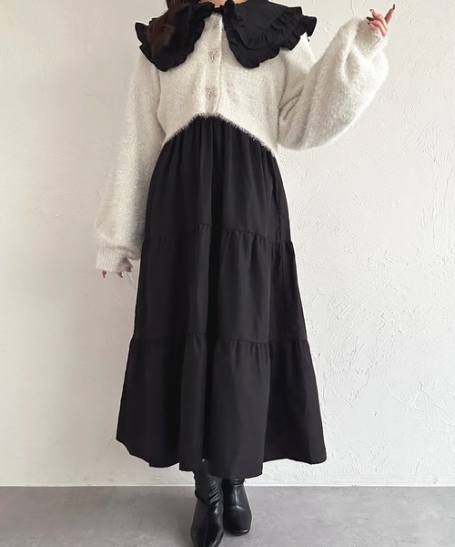 apres jour(アプレジュール)の「フリルW襟ワンピース【ZOZOTOWN限定アイテム】(ワンピース・レディース・ベージュ/ブラック/オフホワイト・X-LARGE/フリー)」の8枚目の写真