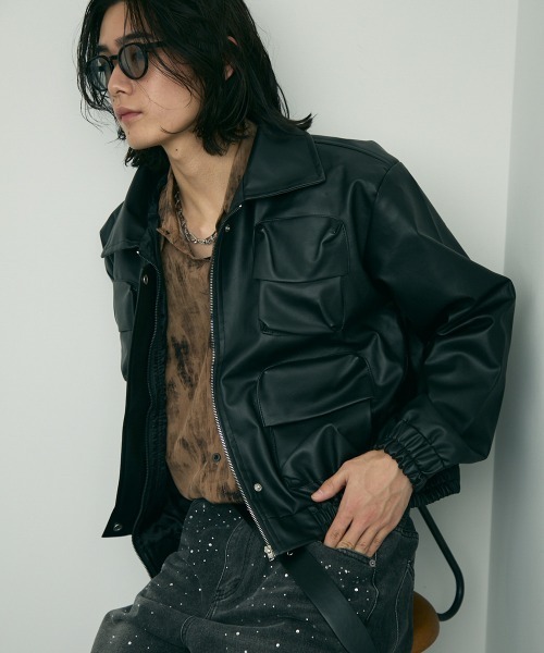 Shoowtime ブルゾン アウター Synthetic leather short blouson