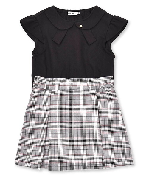 SLAP SLIP（スラップスリップ）の「【お揃い】リボン風襟付き肩あきチェックタック入りジャンパースカート(80~140cm)（ジャンパースカート・キッズ・ブラック/ベージュ・80ｃｍ/90cm/110cm/100cm/120cm/130cm/140cm）」の5枚目の写真