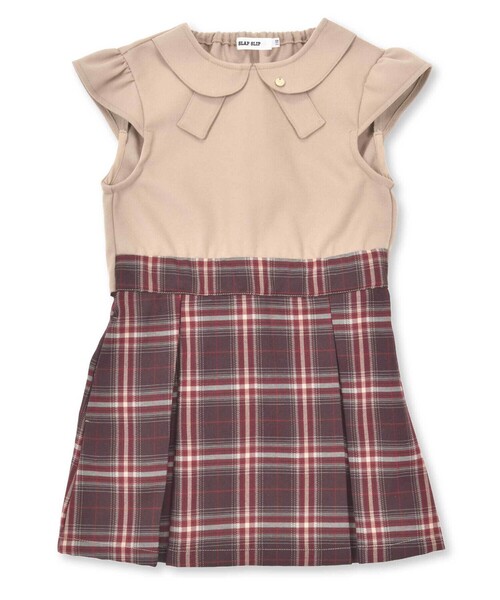 SLAP SLIP（スラップスリップ）の「【お揃い】リボン風襟付き肩あきチェックタック入りジャンパースカート(80~140cm)（ジャンパースカート・キッズ・ブラック/ベージュ・80ｃｍ/90cm/110cm/100cm/120cm/130cm/140cm）」の10枚目の写真
