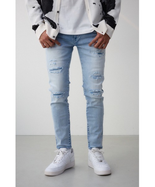AZUL by moussy（アズールバイマウジー）の「AZUL DENIM リペアスキニー（デニムパンツ・メンズ・ライトブラック/ブラック/ブルー/ライトブルー・X-SMALL/SMALL/MEDIUM/LARGE/X-LARGE）」の3枚目の写真