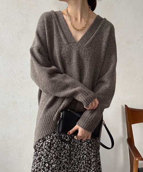 【セール】Vネックルーズプルオーバー(ニット/セーター)|DouDou(ドゥドゥ)
