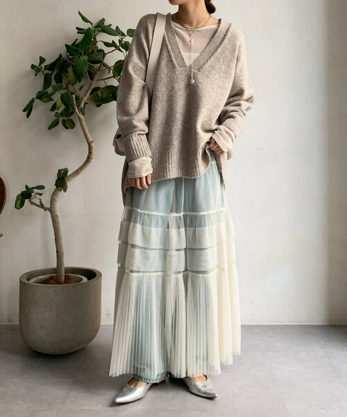 【セール】Vネックルーズプルオーバー(ニット/セーター)|DouDou(ドゥドゥ) 【セール】Vネックルーズプルオーバー(ニット/セーター)|DouDou(ドゥドゥ)