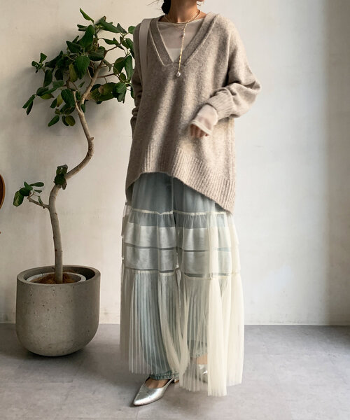 【セール】Vネックルーズプルオーバー(ニット/セーター)|DouDou(ドゥドゥ) 【セール】Vネックルーズプルオーバー(ニット/セーター)|DouDou(ドゥドゥ)