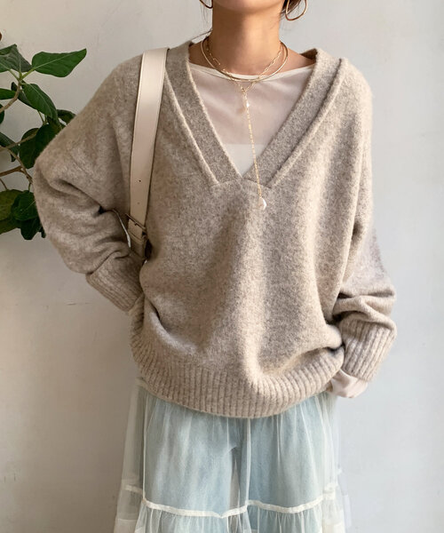 【セール】Vネックルーズプルオーバー(ニット/セーター)|DouDou(ドゥドゥ) 【セール】Vネックルーズプルオーバー(ニット/セーター)|DouDou(ドゥドゥ)