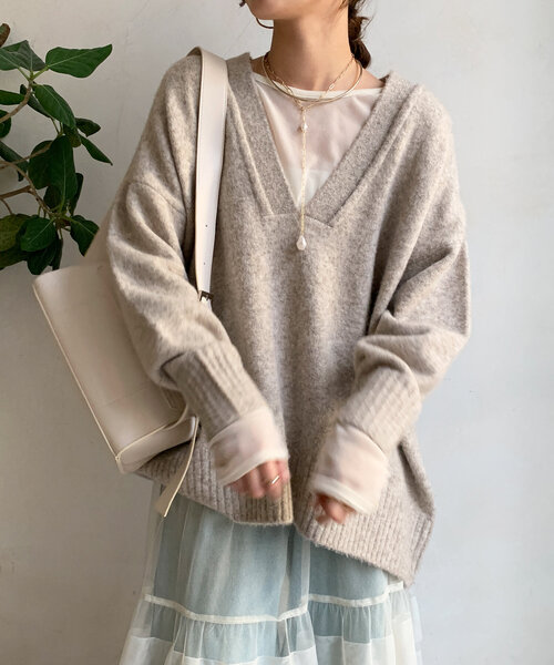 【セール】Vネックルーズプルオーバー(ニット/セーター)|DouDou(ドゥドゥ) 【セール】Vネックルーズプルオーバー(ニット/セーター)|DouDou(ドゥドゥ)