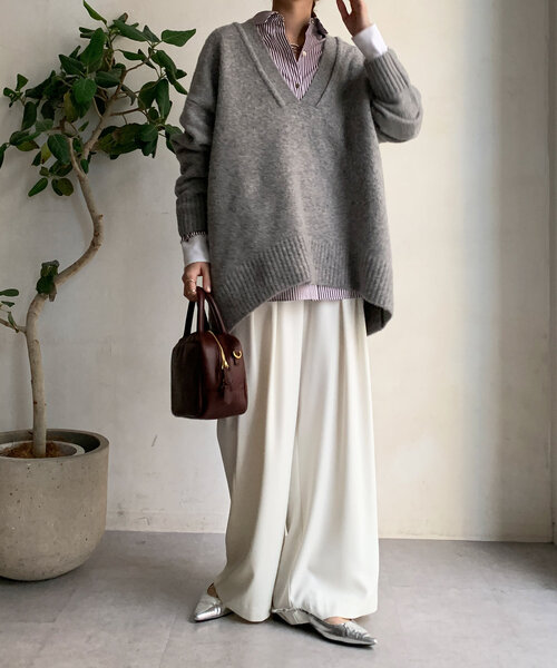 【セール】Vネックルーズプルオーバー(ニット/セーター)|DouDou(ドゥドゥ) 【セール】Vネックルーズプルオーバー(ニット/セーター)|DouDou(ドゥドゥ)