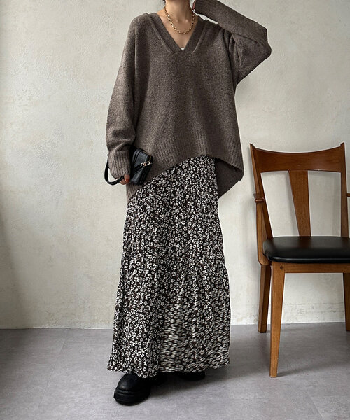 【セール】Vネックルーズプルオーバー(ニット/セーター)|DouDou(ドゥドゥ) 【セール】Vネックルーズプルオーバー(ニット/セーター)|DouDou(ドゥドゥ)