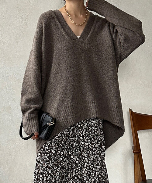 【セール】Vネックルーズプルオーバー(ニット/セーター)|DouDou(ドゥドゥ) 【セール】Vネックルーズプルオーバー(ニット/セーター)|DouDou(ドゥドゥ)