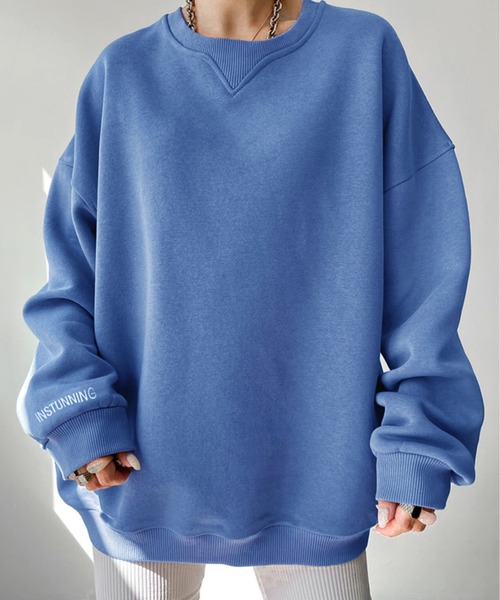 La-gemme(ラジェム)の「裏起毛 袖ロゴキーネックリブ プルオーバー(Tシャツ/カットソー・レディース・ブラック/ブルー/グレー/ベージュ・フリー)」の14枚目の写真