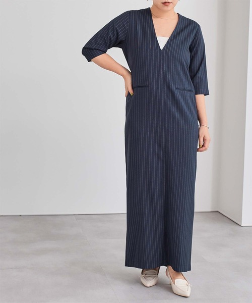 UR'S（ユアーズ）の「ディープVネックワンピース（ワンピース・レディース・ブルー系その他/ブラック系その他/グレー系その他・MT/M/L/S）」の10枚目の写真