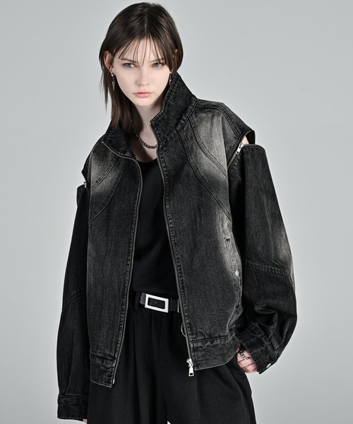 ADRER（アドラー）の「3way zip sleeve blast denim blouson / 3ウェイジップスリーブブラストデニムブルゾン（デニムジャケット・メンズ・ブラック/インディゴブルー/ブラック系1/ブラック系2/ブルー系1・L/M/S/XS）」の4枚目の写真