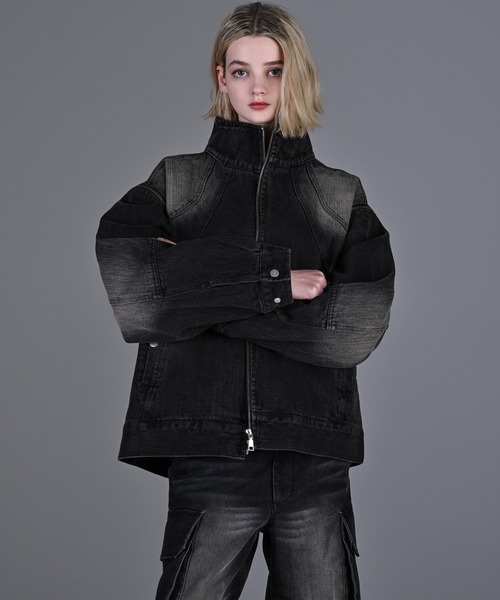 ADRER（アドラー）の「3way zip sleeve blast denim blouson / 3ウェイジップスリーブブラストデニムブルゾン（デニムジャケット・メンズ・ブラック/インディゴブルー/ブラック系1/ブラック系2/ブルー系1・L/M/S/XS）」の12枚目の写真