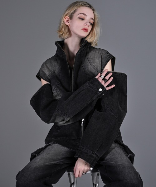 ADRER（アドラー）の「3way zip sleeve blast denim blouson / 3ウェイジップスリーブブラストデニムブルゾン（デニムジャケット・メンズ・ブラック/インディゴブルー/ブラック系1/ブラック系2/ブルー系1・L/M/S/XS）」の13枚目の写真