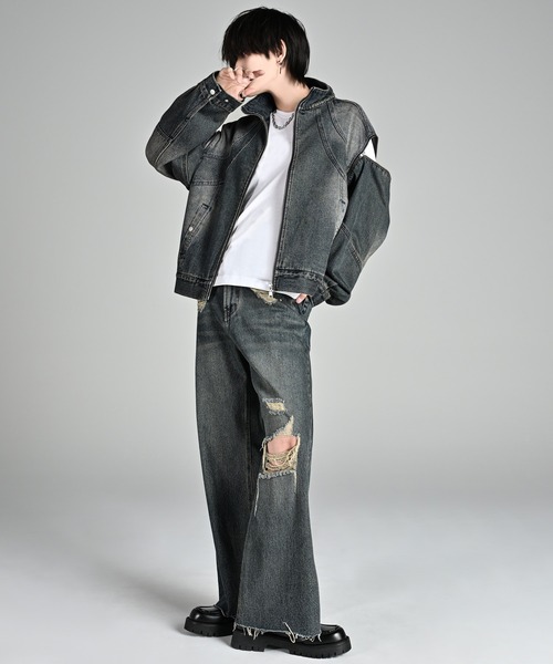 ジャケット・アウター ADRER 3wayzip sleeve blast denim blouson 3way zip sleeve blast denim blouson / 3ウェイジップスリーブ