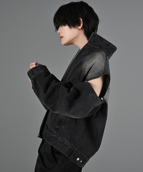ADRER（アドラー）の「3way zip sleeve blast denim blouson / 3ウェイジップスリーブブラストデニムブルゾン（デニムジャケット・メンズ・ブラック/インディゴブルー/ブラック系1/ブラック系2/ブルー系1・L/M/S/XS）」の18枚目の写真