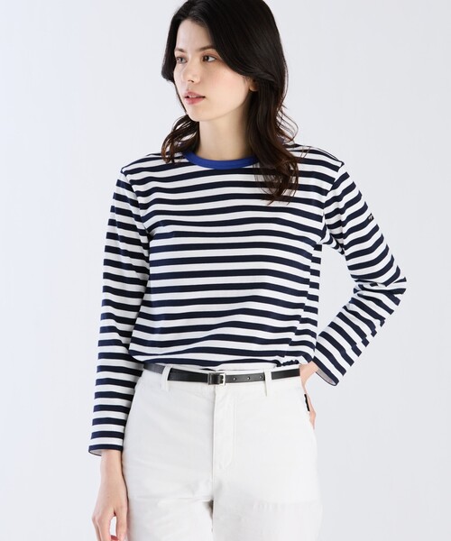 agnes b.(アニエスベー)の「細ボーダー コットン 長袖 Tシャツ "Biotop"(Tシャツ/カットソー・レディース・ブルー系その他・3/2/1)」の2枚目の写真