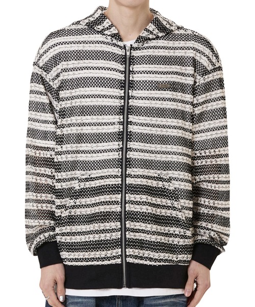 OY/オーワイ』 LOGO STRIPED CROCHET HOODIE ZIP UP/ボーダー