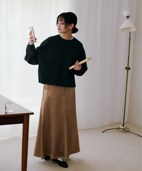 emmi（エミ）の「ウォッシャブルサテンナロースカート（スカート・レディース・ブラック/キャメル/ライトベージュ・1/0）」の5枚目の写真