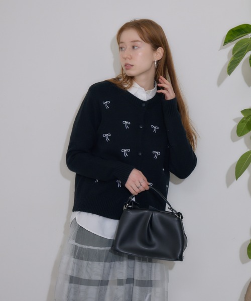 Paradise Picnic（パラダイスピクニック）の「リボン刺繍カーディガン（カーディガン/ボレロ・レディース・ブラック/アイボリー・FREE）」の19枚目の写真