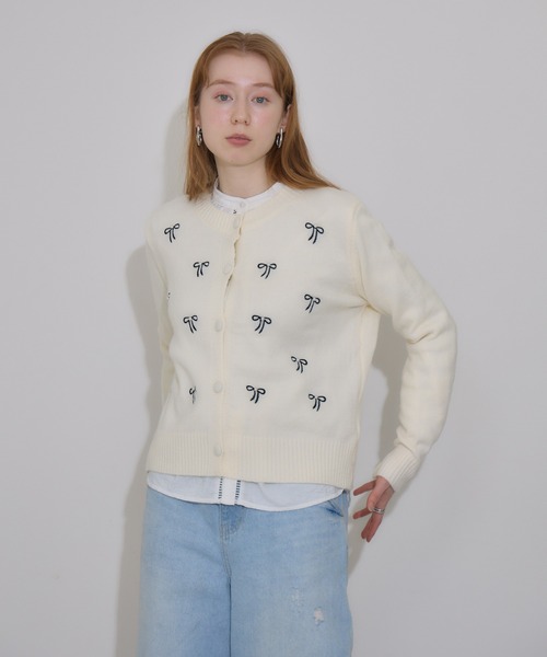 Paradise Picnic（パラダイスピクニック）の「リボン刺繍カーディガン（カーディガン/ボレロ・レディース・ブラック/アイボリー・FREE）」の20枚目の写真