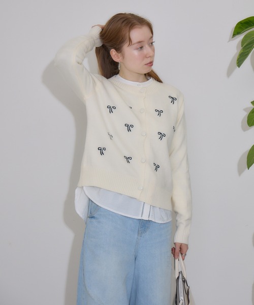 Paradise Picnic（パラダイスピクニック）の「リボン刺繍カーディガン（カーディガン/ボレロ・レディース・ブラック/アイボリー・FREE）」の21枚目の写真