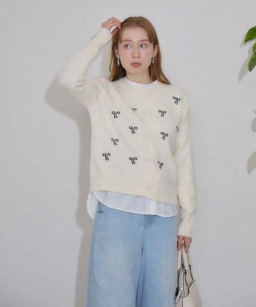 Paradise Picnic（パラダイスピクニック）の「リボン刺繍カーディガン（カーディガン/ボレロ・レディース・ブラック/アイボリー・FREE）」の22枚目の写真