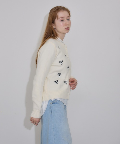 Paradise Picnic（パラダイスピクニック）の「リボン刺繍カーディガン（カーディガン/ボレロ・レディース・ブラック/アイボリー・FREE）」の13枚目の写真