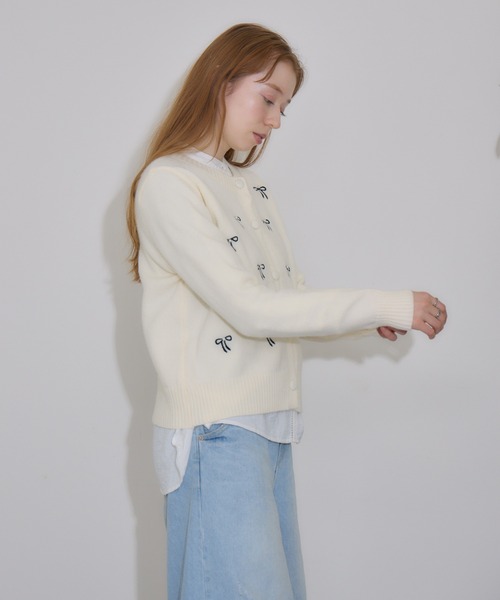 Paradise Picnic（パラダイスピクニック）の「リボン刺繍カーディガン（カーディガン/ボレロ・レディース・ブラック/アイボリー・FREE）」の14枚目の写真