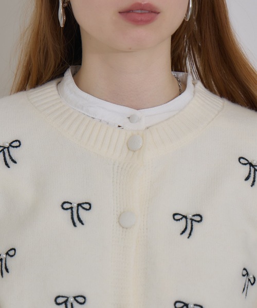 Paradise Picnic（パラダイスピクニック）の「リボン刺繍カーディガン（カーディガン/ボレロ・レディース・ブラック/アイボリー・FREE）」の17枚目の写真