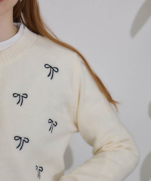 Paradise Picnic（パラダイスピクニック）の「リボン刺繍カーディガン（カーディガン/ボレロ・レディース・ブラック/アイボリー・FREE）」の18枚目の写真