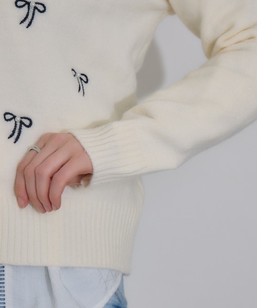 Paradise Picnic（パラダイスピクニック）の「リボン刺繍カーディガン（カーディガン/ボレロ・レディース・ブラック/アイボリー・FREE）」の10枚目の写真