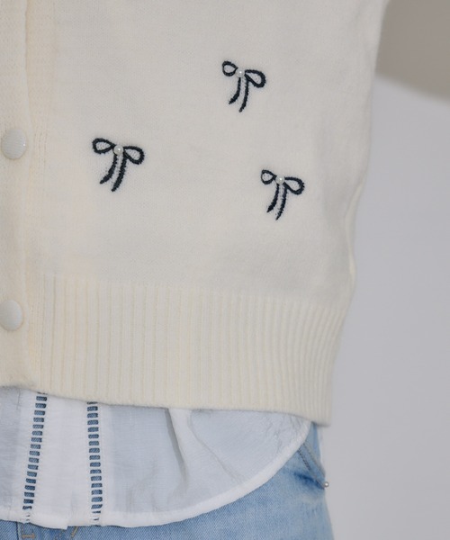 Paradise Picnic（パラダイスピクニック）の「リボン刺繍カーディガン（カーディガン/ボレロ・レディース・ブラック/アイボリー・FREE）」の11枚目の写真