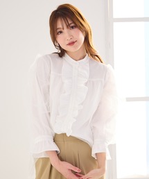 Rose Tiara ホワイト フリルトップス 半袖 Rose Tiara ブラウス シャツ クロスフリルブラウス レディース