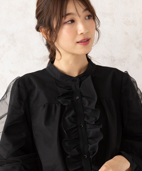Rose Tiara(ローズティアラ)の「チュールレイヤードブラウス(シャツ/ブラウス・レディース・ブラック/オフホワイト・46/42/38)」の1枚目の写真