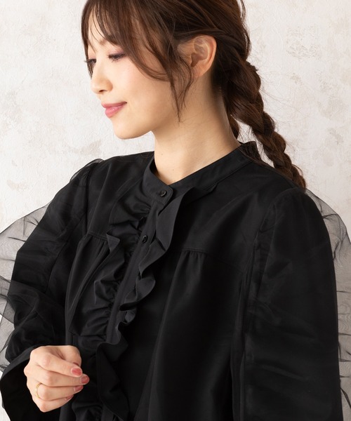 Rose Tiara(ローズティアラ)の「チュールレイヤードブラウス(シャツ/ブラウス・レディース・ブラック/オフホワイト・46/42/38)」の5枚目の写真