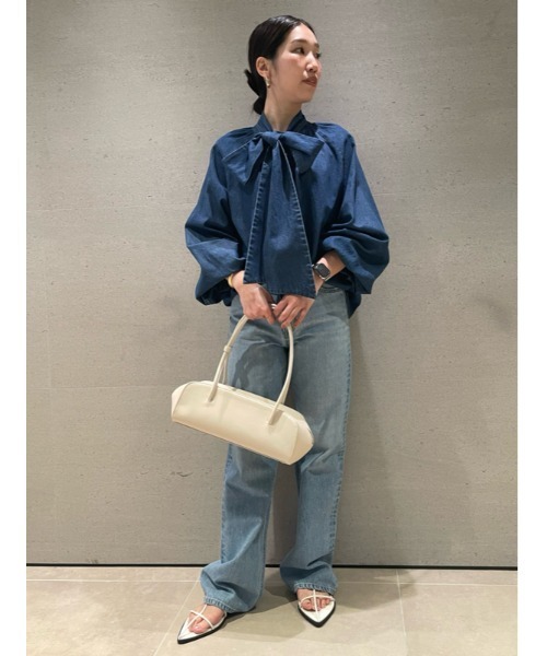 【新品】ミラオーウェン　デニム　ボウタイ　ブラウス Mila owen 2WAYデニムボウタイブラウス【ウォッシャブル】 - メルカリ