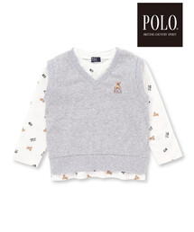 SLAP SLIP（スラップスリップ）の「【POLO BCS(ポロ・ビーシーエス)×SLAP SLIPコラボ】【お揃い】POLO総柄プリントTシャツ+クマさん刺しゅうベスト2点セット(80~130cm)（ベスト）」