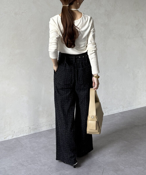 Thevon（ゼボン）の「アシメレイヤードリブプルオーバー（Tシャツ/カットソー・レディース・ブラック/オフホワイト/チャコールグレー/グリーン系その他・FREE）」の7枚目の写真