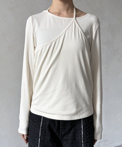 Thevon（ゼボン）の「アシメレイヤードリブプルオーバー（Tシャツ/カットソー・レディース・ブラック/オフホワイト/チャコールグレー/グリーン系その他・FREE）」の10枚目の写真