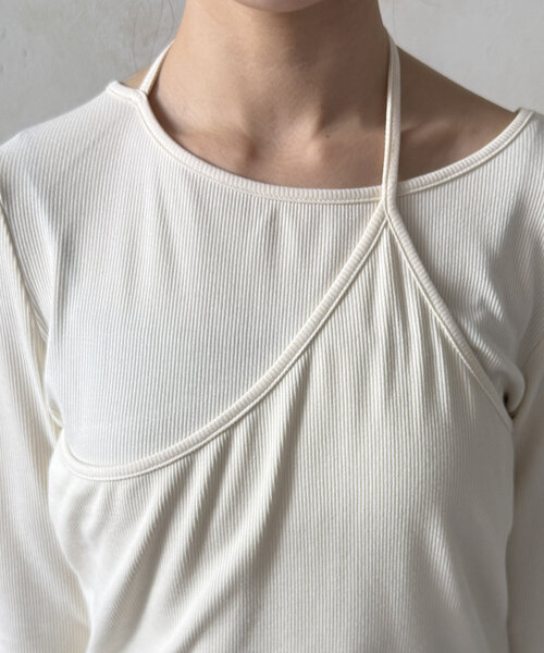 Thevon（ゼボン）の「アシメレイヤードリブプルオーバー（Tシャツ/カットソー・レディース・ブラック/オフホワイト/チャコールグレー/グリーン系その他・FREE）」の12枚目の写真