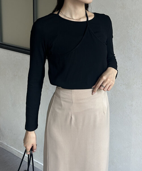 Thevon（ゼボン）の「アシメレイヤードリブプルオーバー（Tシャツ/カットソー・レディース・ブラック/オフホワイト/チャコールグレー/グリーン系その他・FREE）」の16枚目の写真