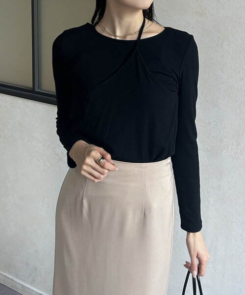 Thevon（ゼボン）の「アシメレイヤードリブプルオーバー（Tシャツ/カットソー・レディース・ブラック/オフホワイト/チャコールグレー/グリーン系その他・FREE）」の17枚目の写真