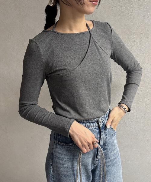 Thevon（ゼボン）の「アシメレイヤードリブプルオーバー（Tシャツ/カットソー・レディース・ブラック/オフホワイト/チャコールグレー/グリーン系その他・FREE）」の21枚目の写真