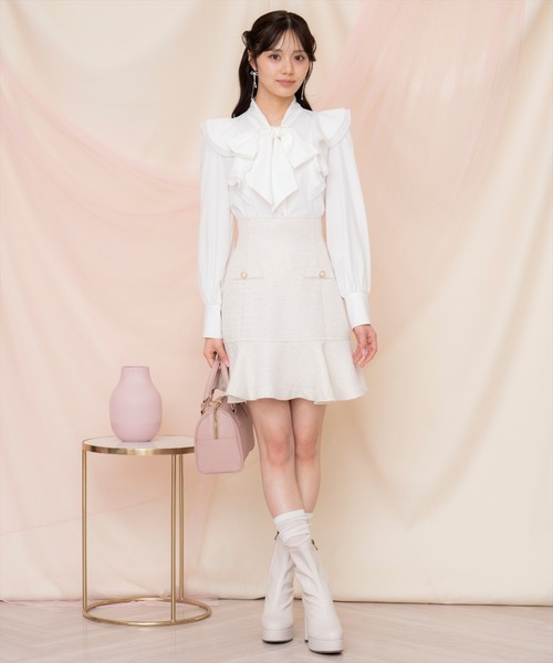 WILLSELECTION（ウィルセレクション）の「ラメツイードフレアミニスカート（スカート・レディース・ピンク/イエロー/オフホワイト・FREE）」の5枚目の写真