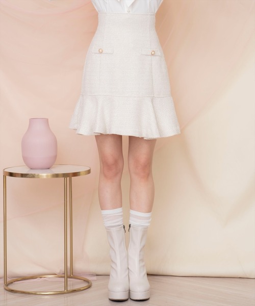 WILLSELECTION（ウィルセレクション）の「ラメツイードフレアミニスカート（スカート・レディース・ピンク/イエロー/オフホワイト・FREE）」の6枚目の写真