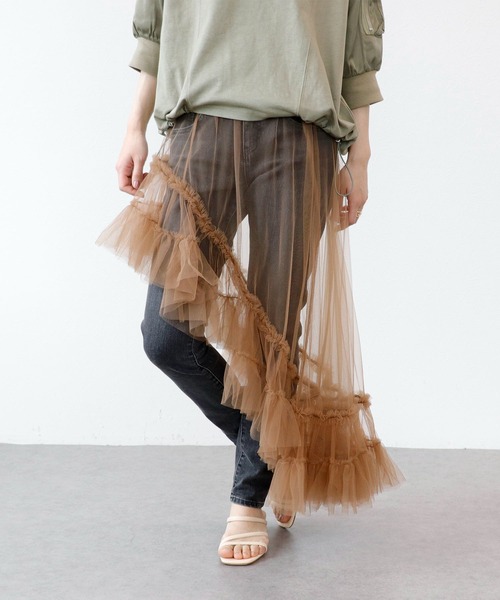 Three Four Time（ｽﾘｰﾌｫｰﾀｲﾑ）の「チュールアシメスカート（スカート・レディース・ブラック/キャメル・FREE）」の6枚目の写真