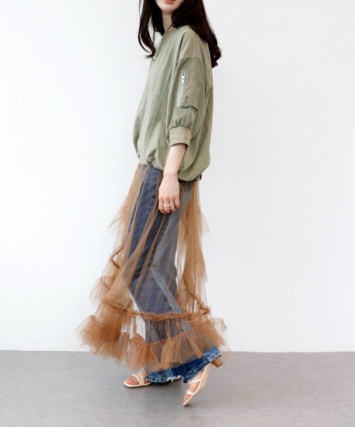 Three Four Time（ｽﾘｰﾌｫｰﾀｲﾑ）の「チュールアシメスカート（スカート・レディース・ブラック/キャメル・FREE）」の13枚目の写真