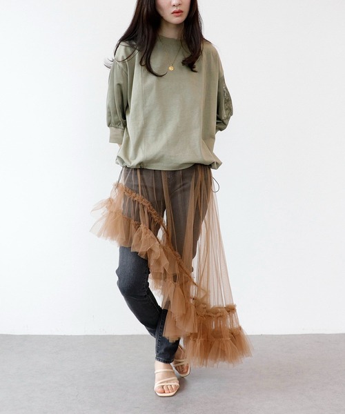 Three Four Time（ｽﾘｰﾌｫｰﾀｲﾑ）の「チュールアシメスカート（スカート・レディース・ブラック/キャメル・FREE）」の14枚目の写真