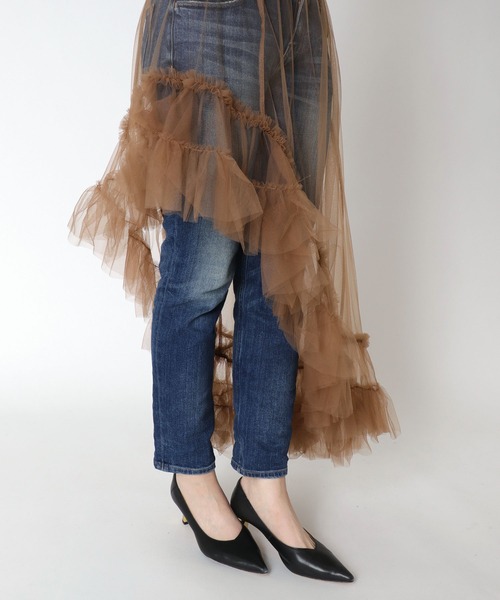 Three Four Time（ｽﾘｰﾌｫｰﾀｲﾑ）の「チュールアシメスカート（スカート・レディース・ブラック/キャメル・FREE）」の9枚目の写真
